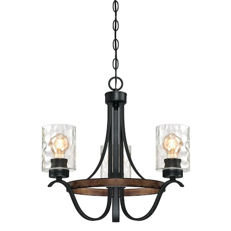 Westinghouse Chandelier 60W 3-Light Barnwell, Textured Iron Barnwood Clear Hammered Glass 6331800